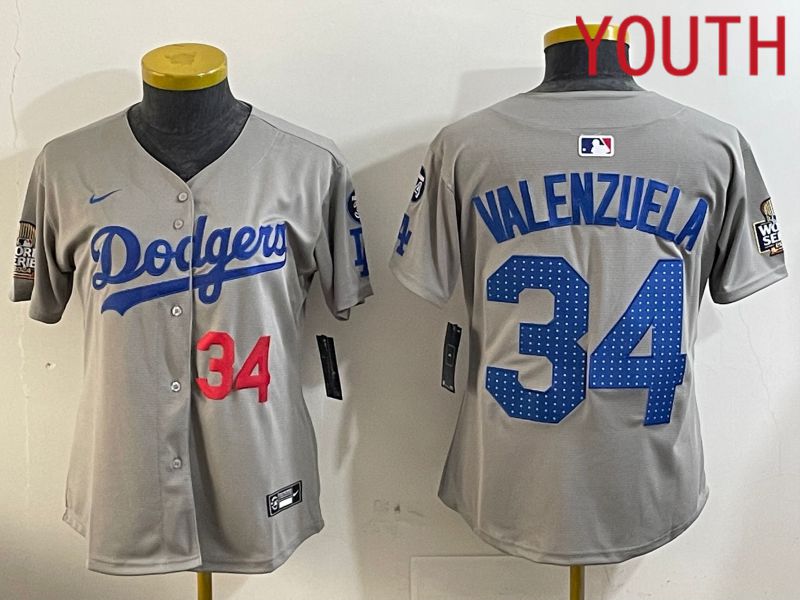 Youth Los Angeles Dodgers #34 Valenzuela Grey Game 2024 Nike MLB Jersey style 12051->youth mlb jersey->Youth Jersey